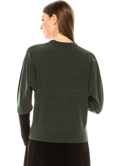 Color block long sleeve T-shirt with high cuffs (Olive)