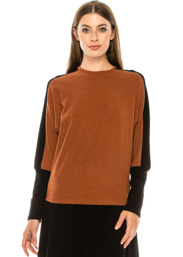 Color block long sleeve T-shirt with high cuffs (Rust)