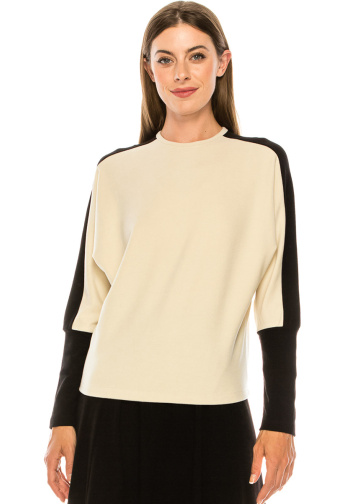 Color block long sleeve T-shirt with high cuffs (White)