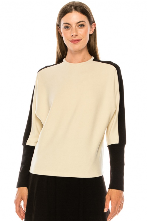 Color block long sleeve T-shirt with high cuffs (White)