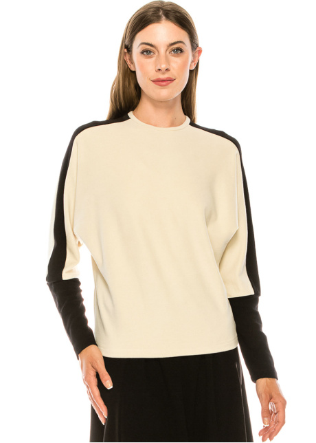 Color block long sleeve T-shirt with high cuffs (White)
