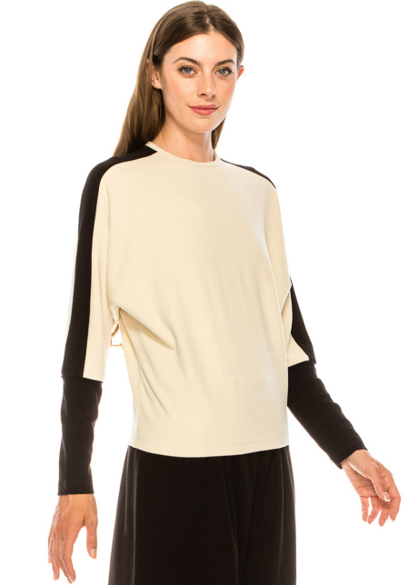 Color block long sleeve T-shirt with high cuffs (White)