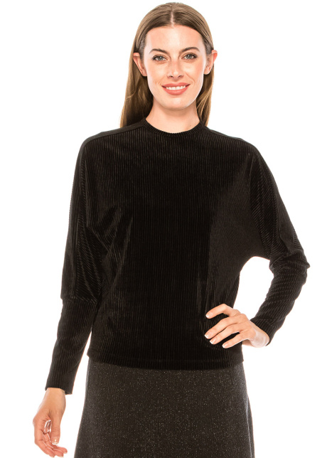 Ribbed velvet top in black