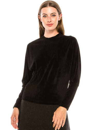 Ribbed velvet top in black