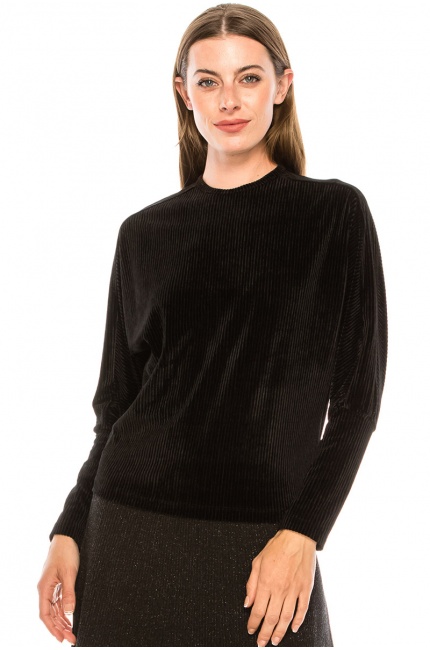 Ribbed velvet sweater in black