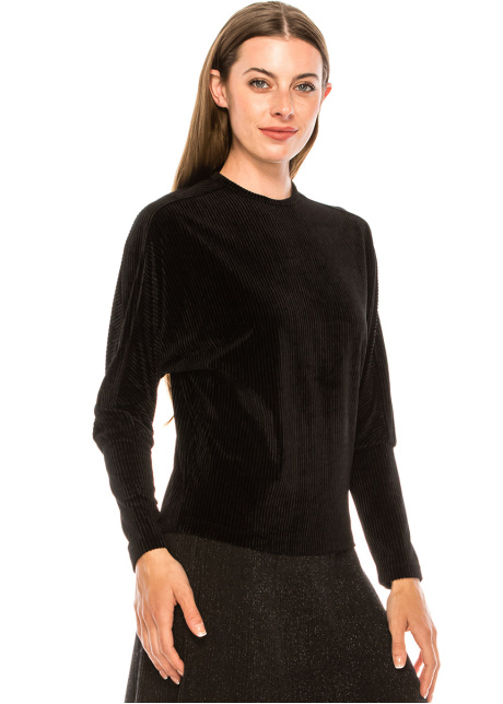 Ribbed velvet top in black
