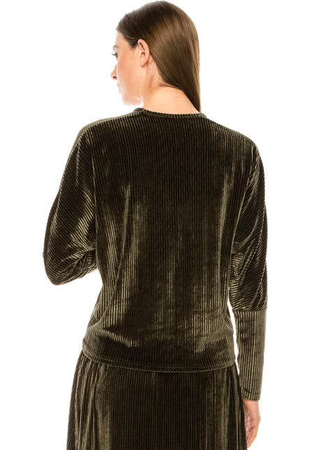 Ribbed velvet top in olive