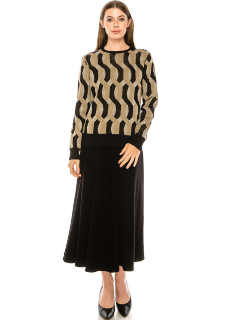 Wavy rhombuses pattern sweater in gold & silver