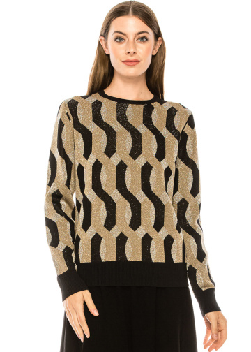 Wavy rhombuses pattern sweater in gold & silver