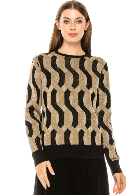 Wavy rhombuses pattern sweater in gold & silver