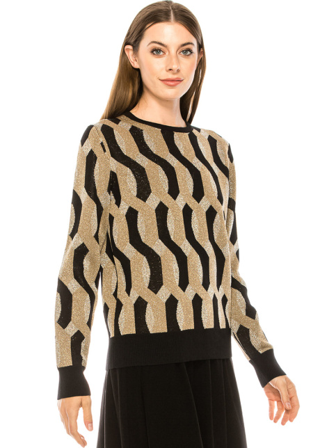 Wavy rhombuses pattern sweater in gold & silver