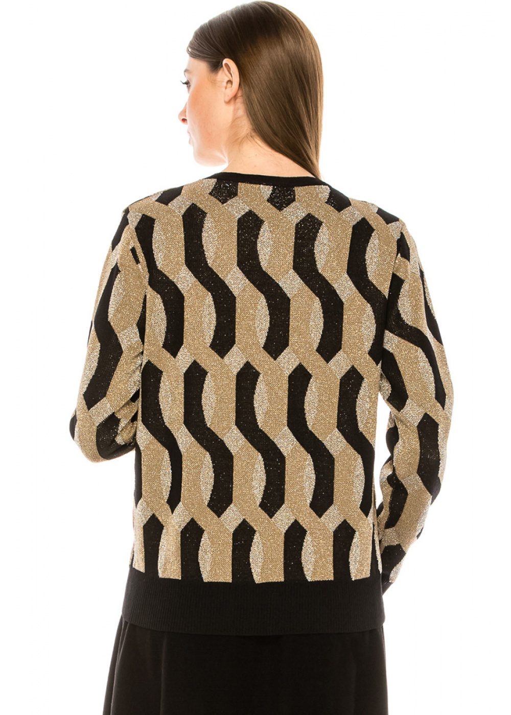 Wavy rhombuses pattern sweater in gold & silver