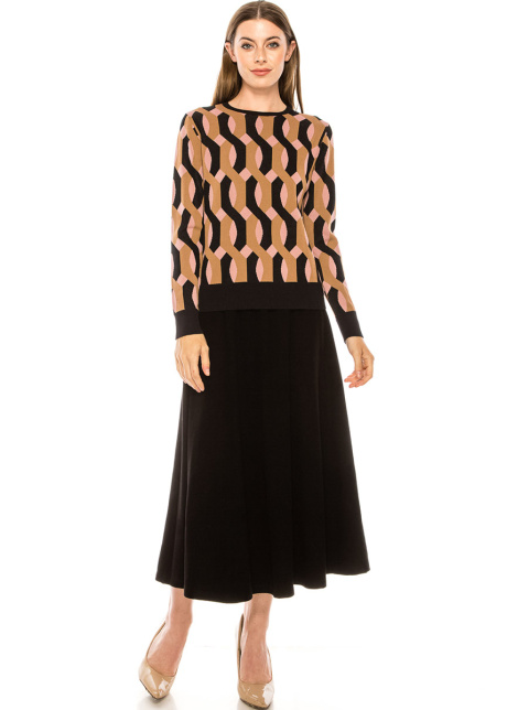 Wavy rhombuses pattern sweater in pink