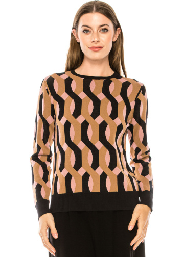 Wavy rhombuses pattern sweater in pink