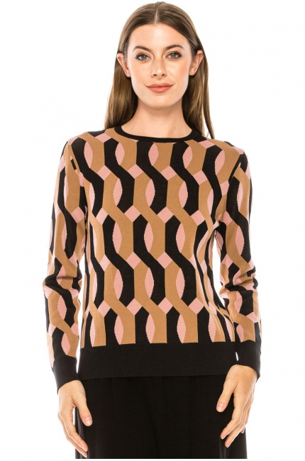 Wavy rhombuses pattern sweater in pink