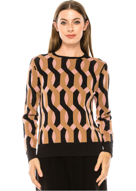Wavy rhombuses pattern sweater in pink