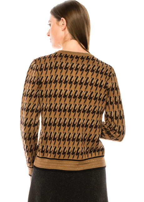 Crew neck houndstooth sweater in camel