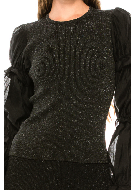 Black lurex sweater with two-layered poet sleeves