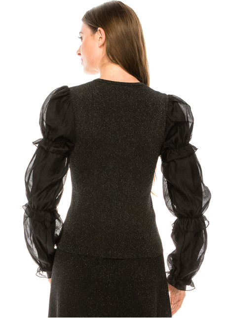 Black lurex sweater with two-layered poet sleeves