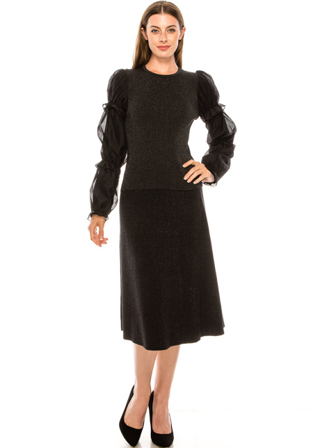 Black lurex sweater with two-layered poet sleeves