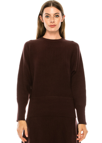 Slim sweater with voluminous sleeves in brown