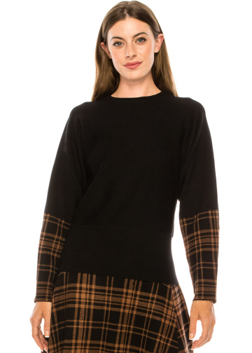 Black sweater with plaid printed accents