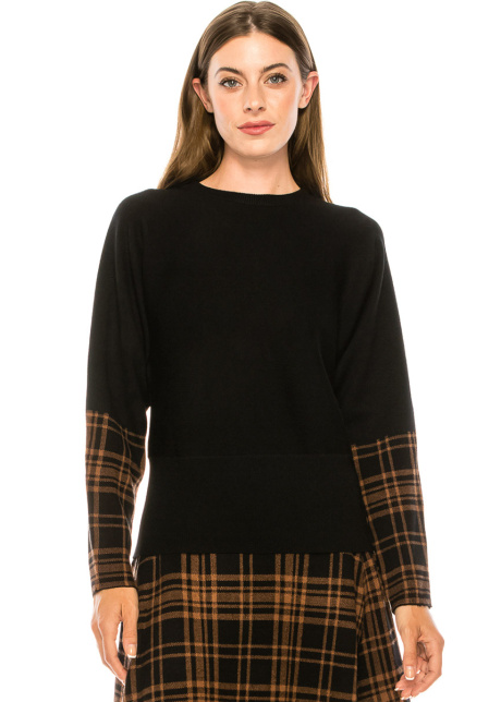 Black sweater with plaid printed accents