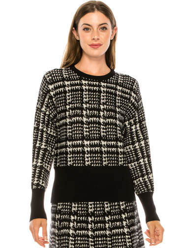 Plaid print sweater with tight cuffs