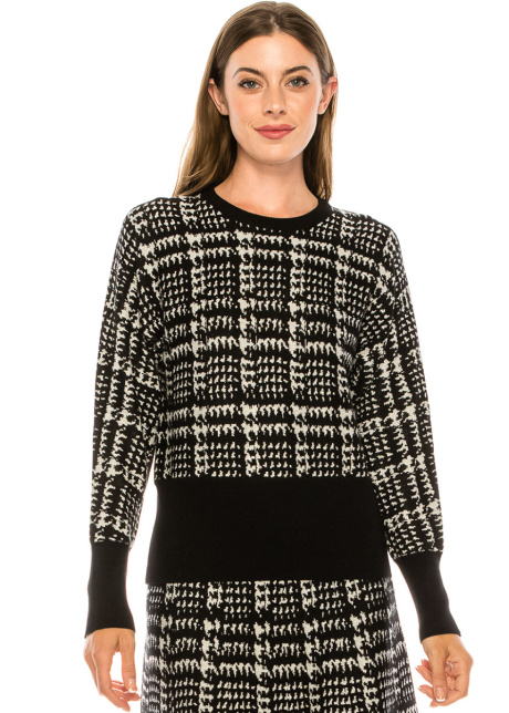 Plaid print sweater with tight cuffs