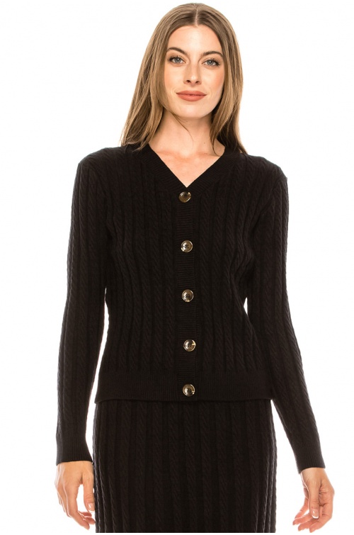 Cable knit cardigan in black