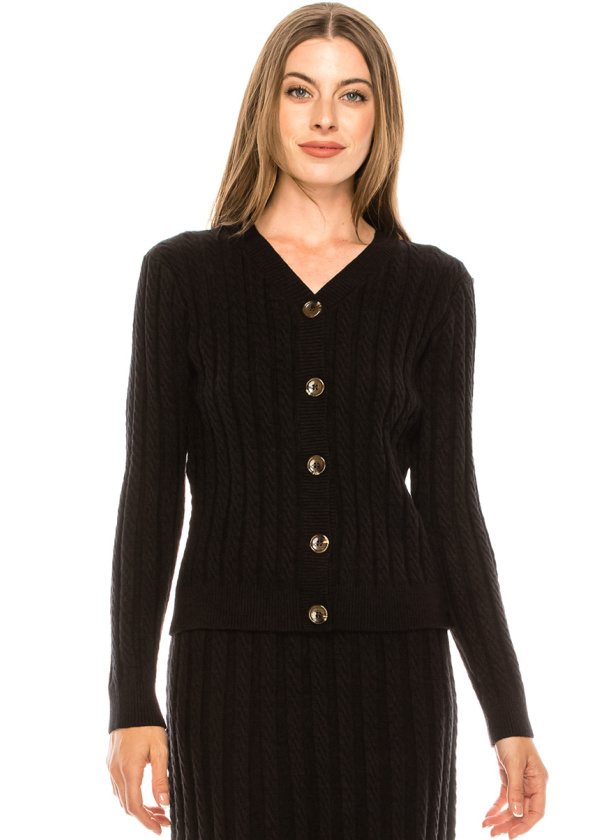 Cable knit cardigan in black