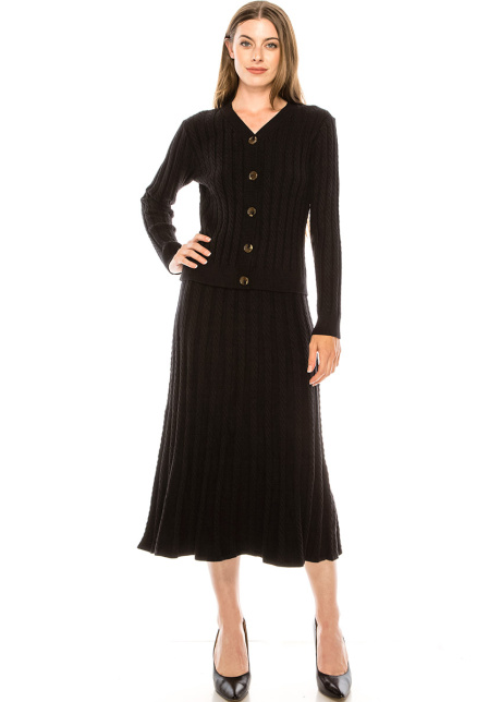 Cable knit cardigan in black