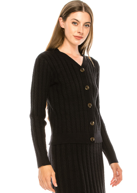 Cable knit cardigan in black