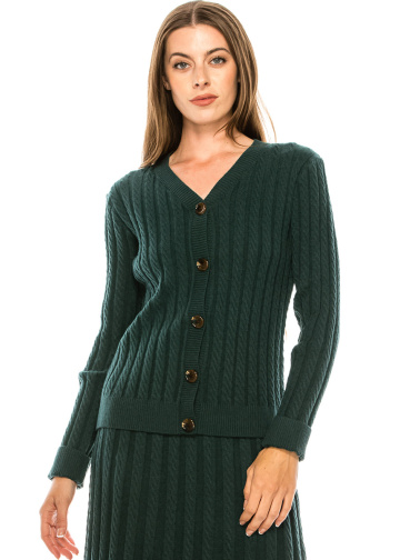 Сable knit cardigan in green