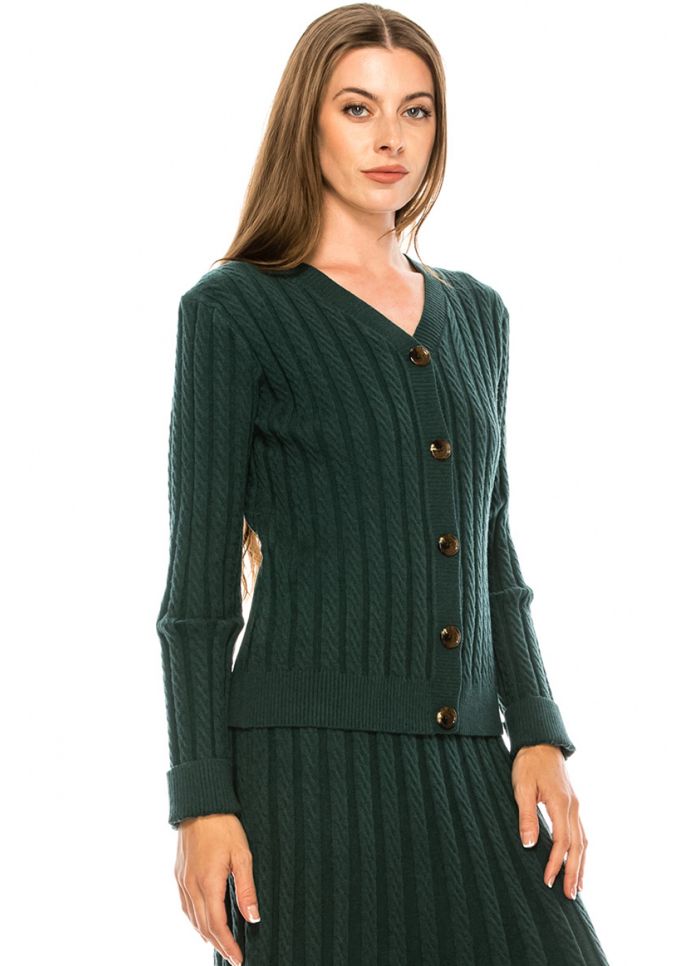 Сable knit cardigan in green