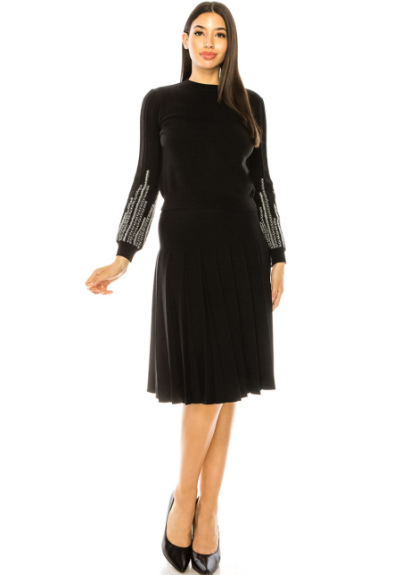 Black sweater with embroidery on sleeves