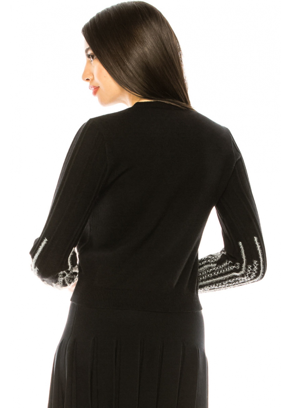 Black sweater with embroidery on sleeves