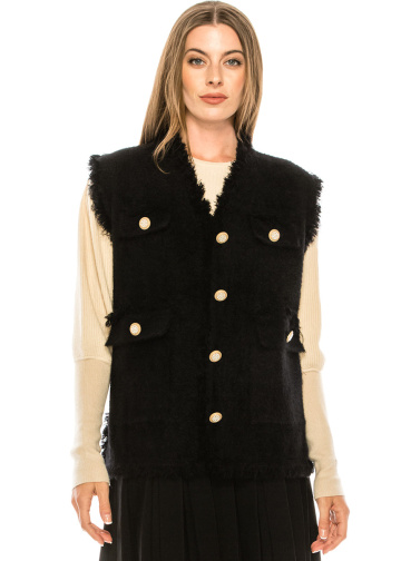 Buttoned  fringe trim vest with pockets
