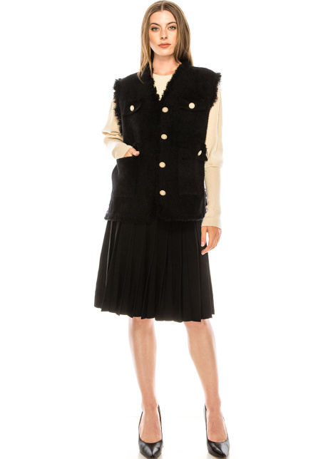 Buttoned  fringe trim vest with pockets