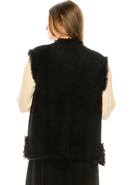 Buttoned  fringe trim vest with pockets