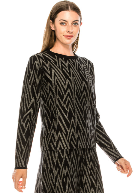 Geometric pattern sweater in silver and black