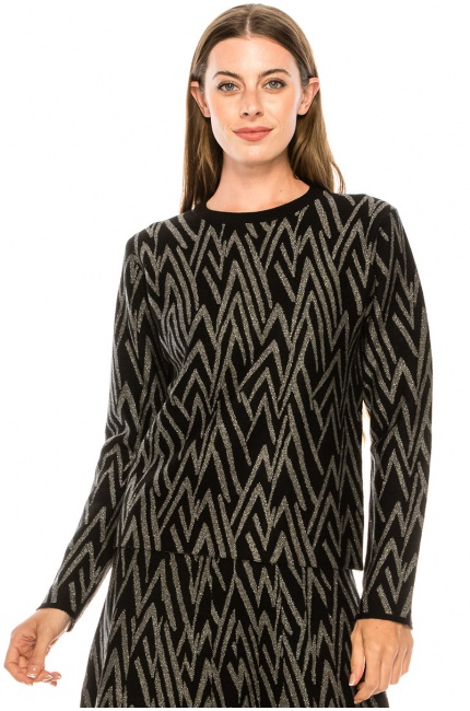 Geometric pattern sweater in silver and black