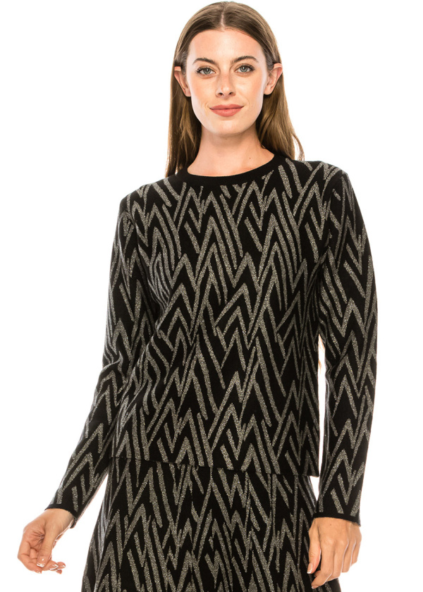 Geometric pattern sweater in silver and black
