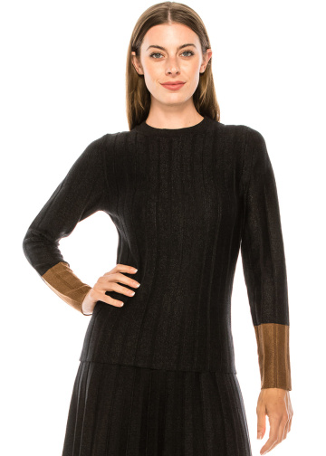 Long Sleeve Black Sweater with brown cuffs