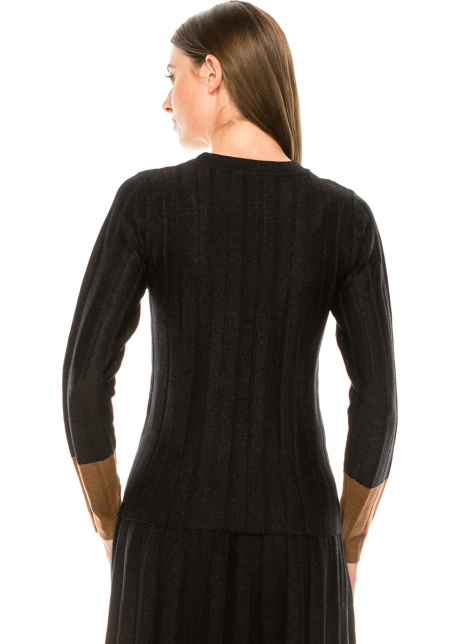 Long Sleeve Black Sweater with brown cuffs