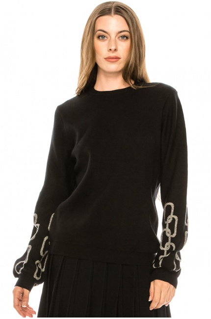 Black sweater with print on sleeves