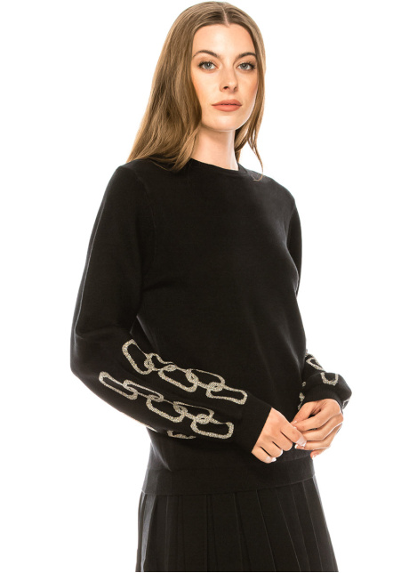 Black sweater with print on sleeves