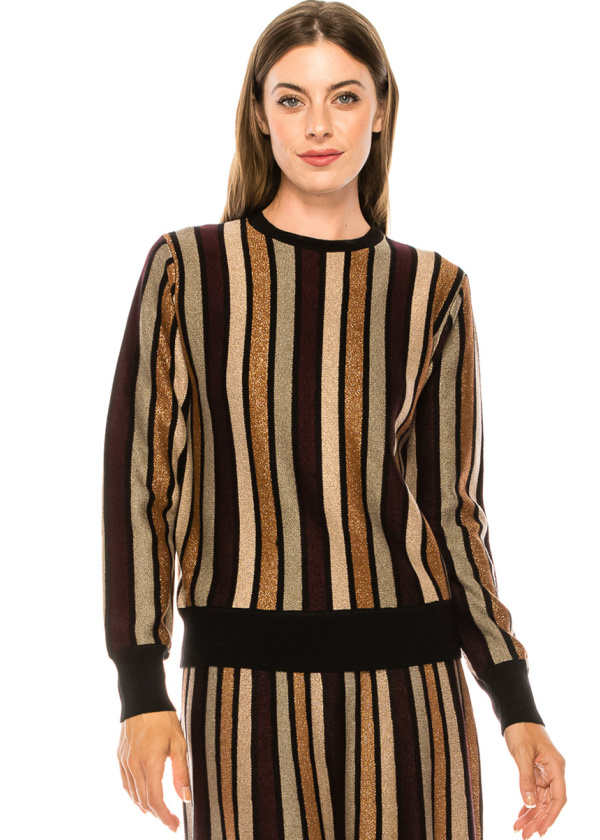 Shiny stripped lurex sweater