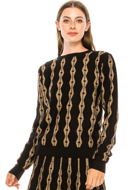 Lurex ornament sweater in golden and black