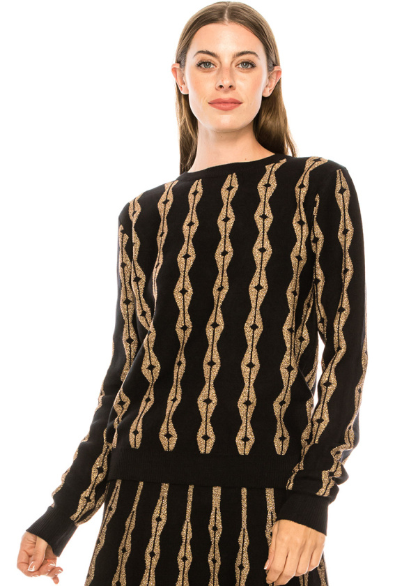 Lurex ornament sweater in golden and black